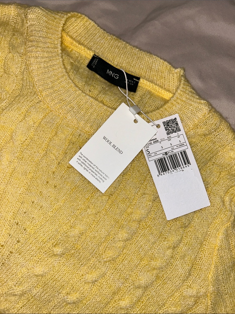 Mango BNW butter yellow Wool Blend Cable-Knit Crewneck Sweater Women’s Small - Picture 2 of 4